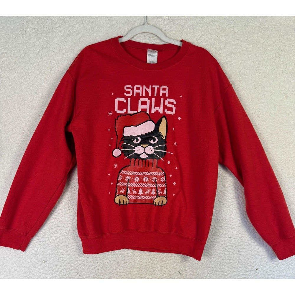 Sweatshirt M Red Santa Claws Christmas Ugly Sweater Holiday Cat Fair Isle
